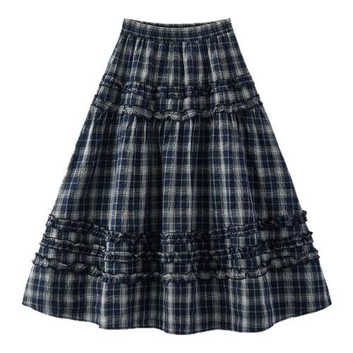商场同款|森马半身长裙女夏木耳边格纹2026蛋糕A字裙107326120051