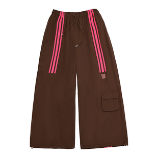 哟酷酷(情报局)美式复古休闲裤女多口袋三条杠直筒阔腿裤女
