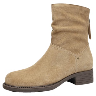 星期六绒面瘦瘦小短靴2025新款女士女款粗跟秋冬季马丁复古女靴子