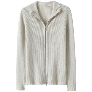 桑榆非晚~柠月如风!100%纯山羊绒拉链开衫女羊绒毛衣针织打底衫