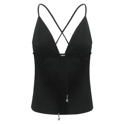 COCOBELLA简约深V领弹力针织外穿吊带混搭吊坠飘带背心VT0008