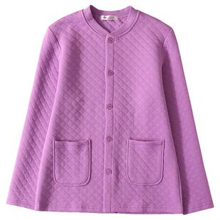 老年人保暖内衣女款上衣三层夹棉加绒加厚开衫家居服妈妈纯棉秋衣