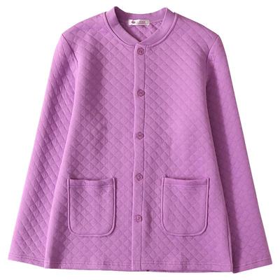 老年人保暖内衣女三层夹棉开衫