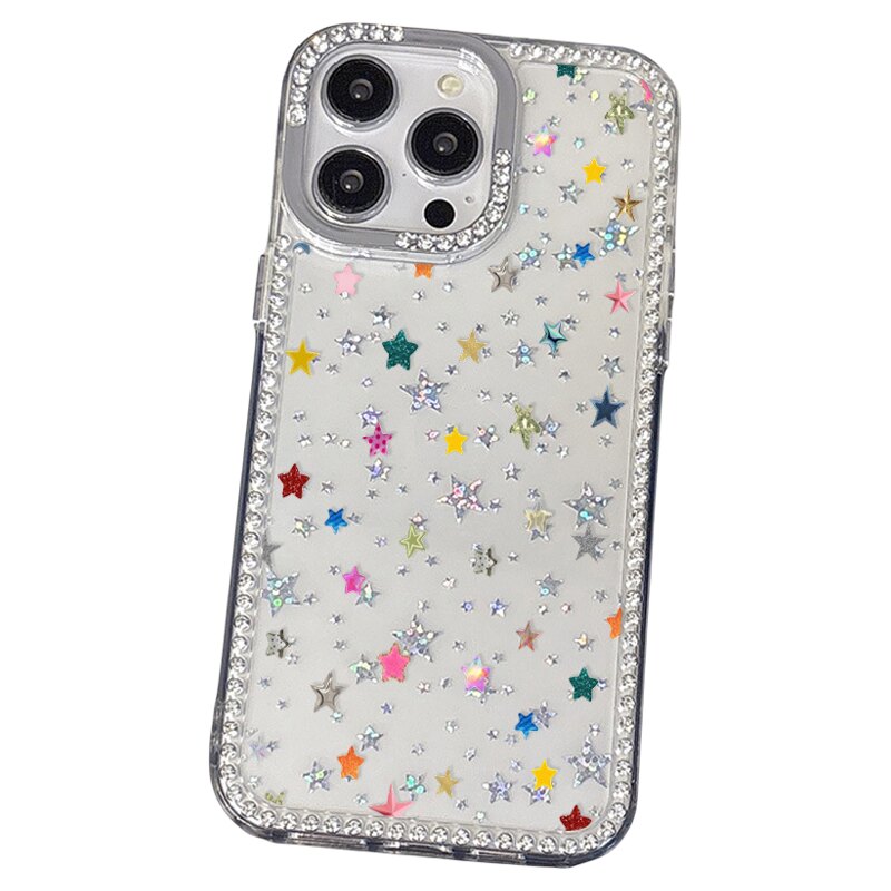 Shiny Diamond Star Phone Case Full Color Rhinestone Stars 适用 iPhone 17 16 Pro Max 15 14 13 12