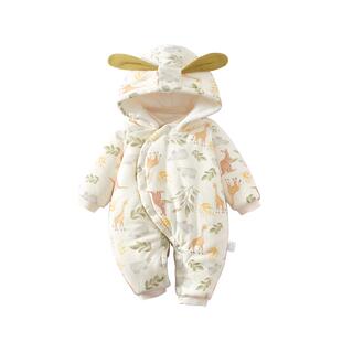 婴儿衣服冬季夹棉连体衣加厚保暖小月龄宝宝冬装外出棉服棉衣秋冬