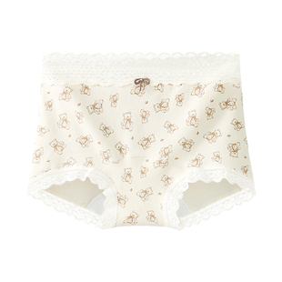 都市丽人平角内裤女士纯棉2025新款抗菌全棉裆不夹臀蕾丝四角短裤