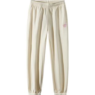 安踏加绒校服卫裤女士冬季新款宽松束脚裤休闲针织长裤加厚运动裤