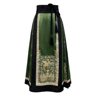 浒城古娘新款刺绣高腰A字百搭半身裙新中式国风改良马面裙女春秋