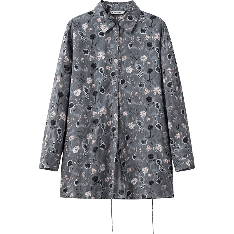 【桑蚕丝】播夏季长袖衬衫女轻薄慵懒复古印花上衣BDS2CD2469