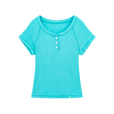 riverstone plus亨利领正肩插肩袖短袖T恤女简约竖条纹修身打底衫