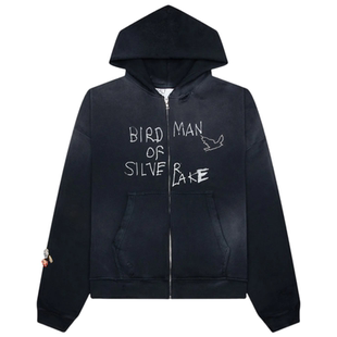 Paly Hollywood小众涂鸦勋章水洗做旧烫钻拉链连帽衫卫衣美式外套