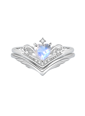 【官方正品】月光石纯银皇冠套戒