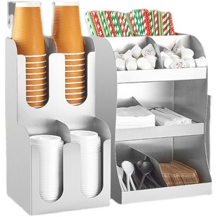 不锈钢奶茶店杯架咖啡吧台吸管收纳盒一次性纸杯架白色商用置物架