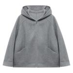 百家好灰色羊毛短款双面呢大衣女冬季新款高级感好看连帽毛呢外套