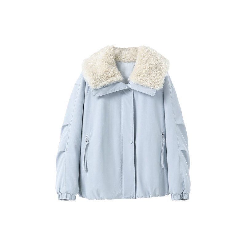 通勤风羊羔毛翻领棉服