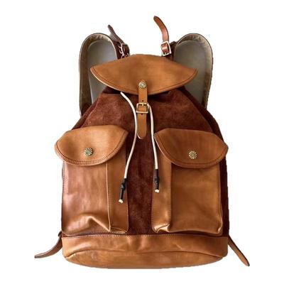 RL美式复古男翻毛皮拼接双肩包二战伞兵包休闲旅行背包真皮书包潮