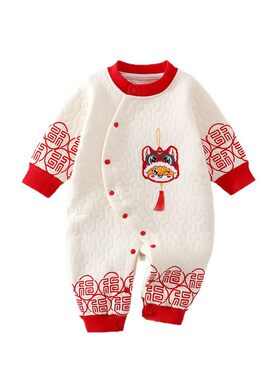 婴儿拜年服连体衣秋冬季夹棉哈衣