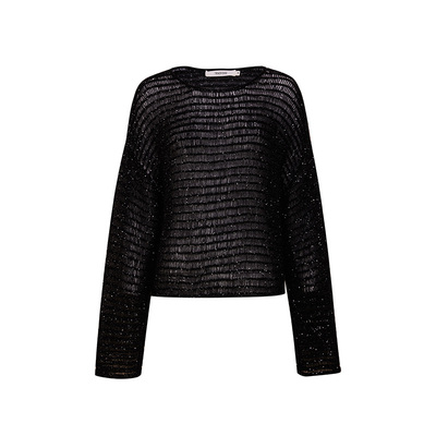 超细马海毛混织黑色艺术套头衫