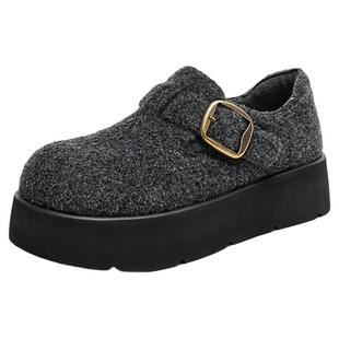 千百度厚底勃肯鞋女冬季2025新款百搭绒面乐福鞋女增高保暖休闲鞋