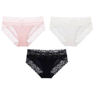 3条装MYBODY商场同款新款三角裤蕾丝无痕无压感纯棉底档女士内裤