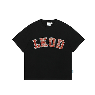 LKSTORE LKOD2024春夏新款格子字母圆领T恤潮牌男女同款短袖打底