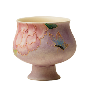 里作 紫烟手绘牡丹花弥生杯家用陶瓷茶杯创意手工堆绘主人杯单杯