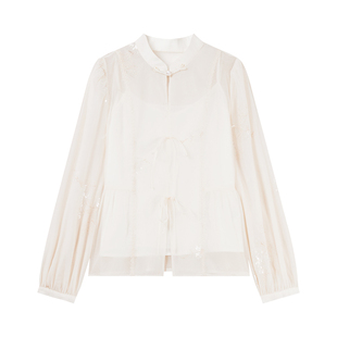 秋水伊人温婉新中式立领雪纺衫2026春季新款女小众高级感国风上衣