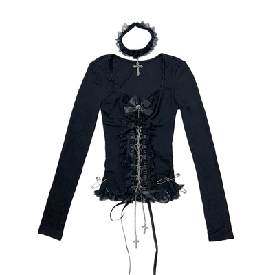 蕾蕾风链条长袖上衣送项圈