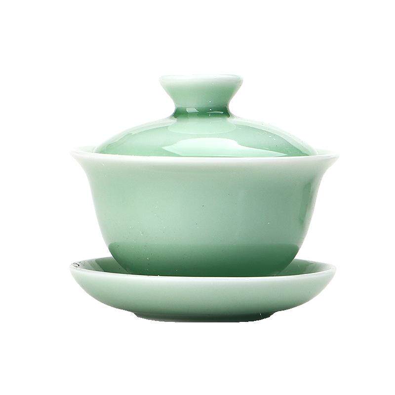 青瓷功夫茶具套装盖碗茶壶鱼杯茶盖碗