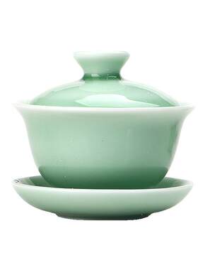 青瓷功夫茶具套装盖碗茶壶鱼杯茶道六君子龙泉青瓷三才碗单个家用