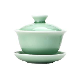 青瓷功夫茶具套装盖碗茶壶鱼杯茶道六君子龙泉青瓷三才碗单个家用