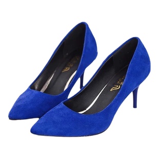 大码41春款绒面42高跟鞋细跟中跟浅口尖头工作单鞋OL亮皮职业女鞋