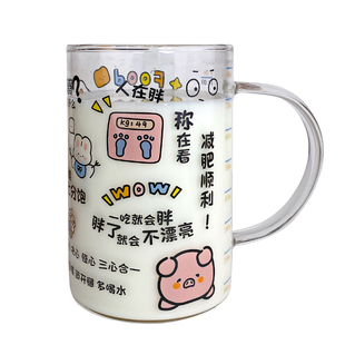 大容量1L创意七分饱水杯女玻璃杯带盖办公室耐高温咖啡牛奶吸管杯