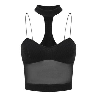 OUDE WAAG  修身吊带网纱拼接绕脖女装针织背心