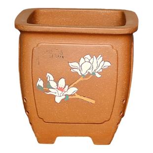 宜兴紫砂花盆陶瓷小四方透气簕竹君子兰内门竹绿植花卉专用兰花盆