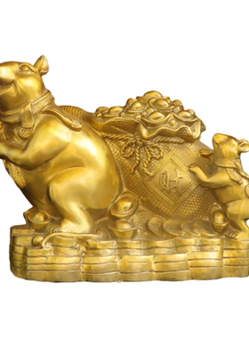 纯黄铜生肖鼠招财鼠福袋鼠摆件