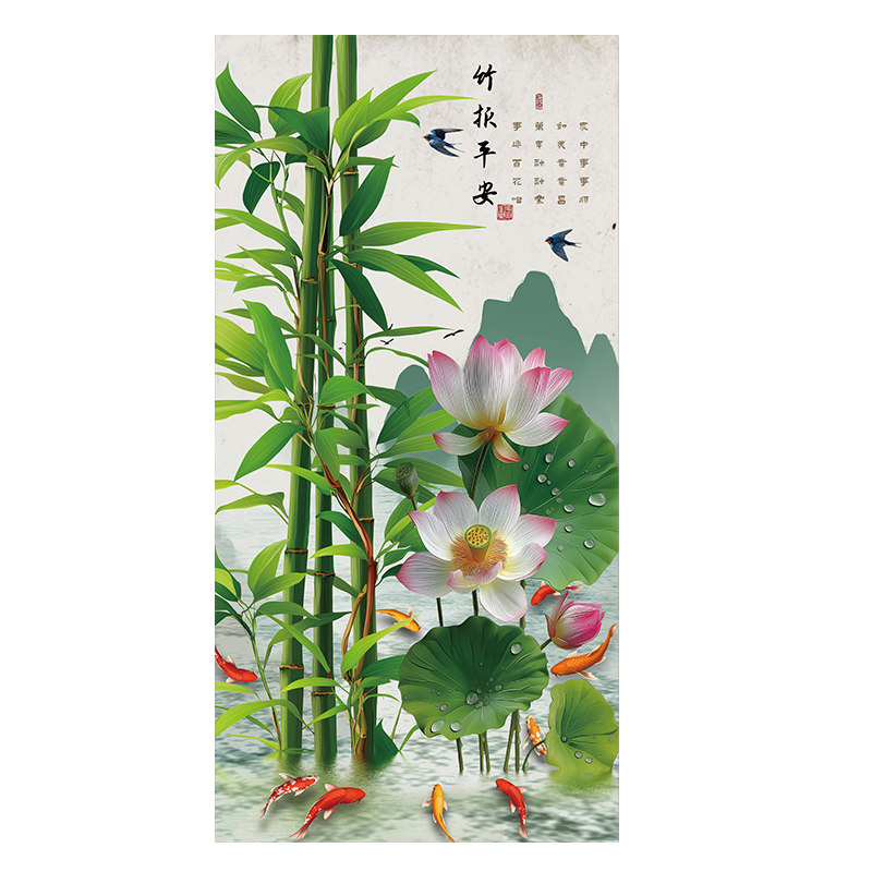 玄关墙贴画3d立体自粘装饰画挂画风景山水画客厅入户门背景壁画纸