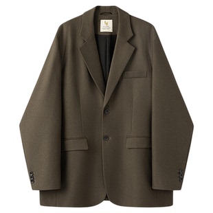 【限时清仓】秋冬季羊毛混纺斜纹复古宽松垫肩休闲西服外套西装男