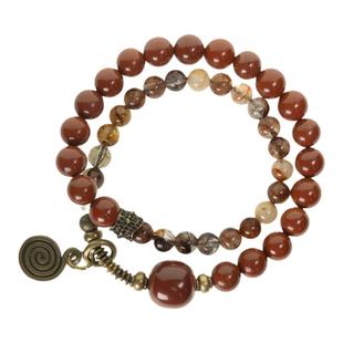 原创复古民族风红石水晶手链 个性双圈百搭珠子手串男女生手饰品