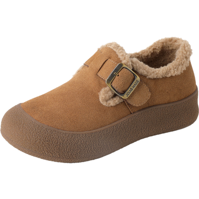 磨砂皮厚底勃肯鞋冬季保暖妈妈鞋大码软底皮鞋一脚蹬棉鞋加绒女鞋