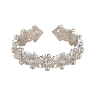 素图戒指菱格纹925银精致新中式设计开口食指中指戒轻奢高级指环