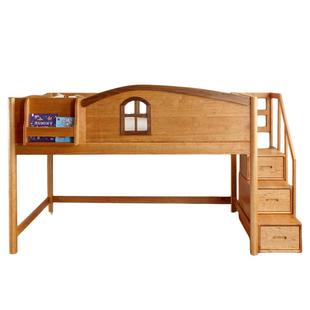 儿童床男孩全实木树屋床半高床加高护栏原木风中高床女孩房小户型