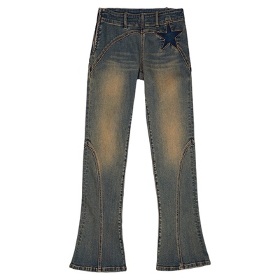【ENG】Anomalies Department复古水洗星星弹力牛仔裤女