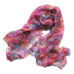 真丝丝巾桑蚕丝围巾长方形薄款百搭印花披肩女纱巾紫色黑色宝蓝色