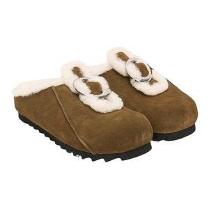 马嘉祺同款lost in echo一脚蹬薄底真皮保暖羊毛加绒勃肯雪地拖鞋