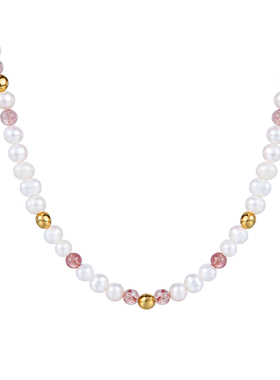 草莓晶淡水珍珠项链女
