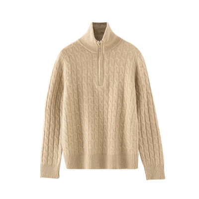 100%纯山羊绒拉链立领羊绒衫女