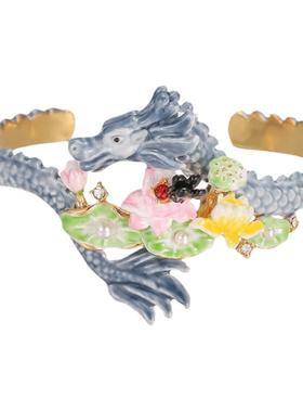 原创时尚荷叶花朵青龙开口手镯