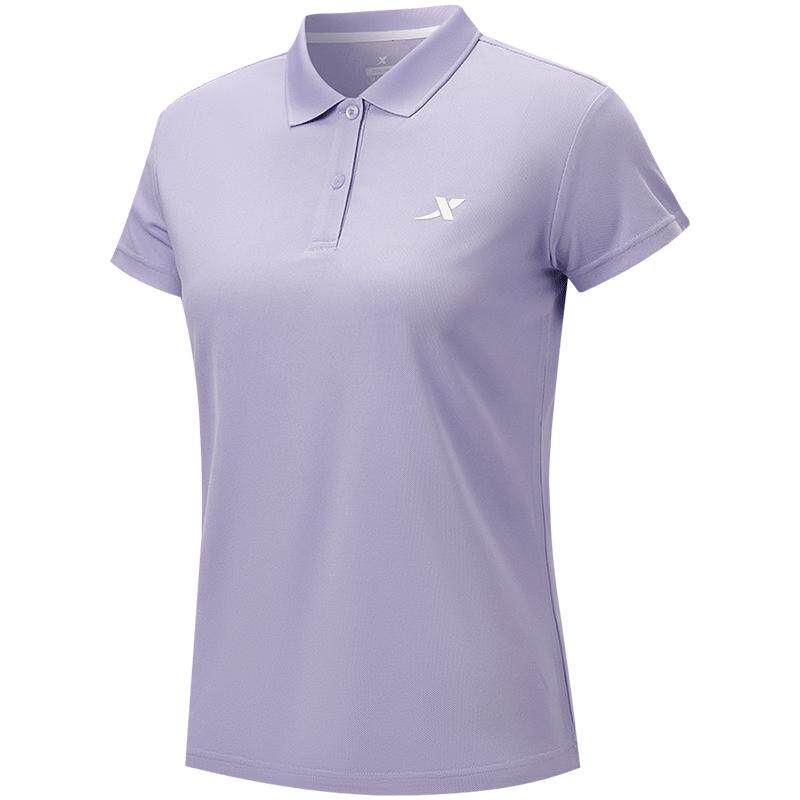 特步速干polo衫女短袖夏季训练服羽毛球瑜伽女装运动正肩翻领T恤