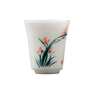 璞玉白瓷釉下彩手绘陶瓷聚香杯个人专用主人杯功夫茶杯品名喝茶杯